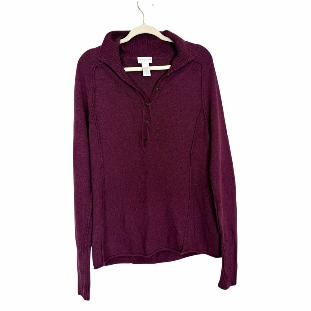 Soft Surroundings Sweater Women Large Burgundy Knit Cashmere Blend Henley Button